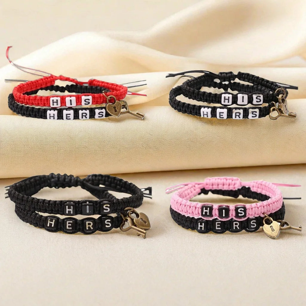 His & Hers Letter Key Lock Couples Bracelet.