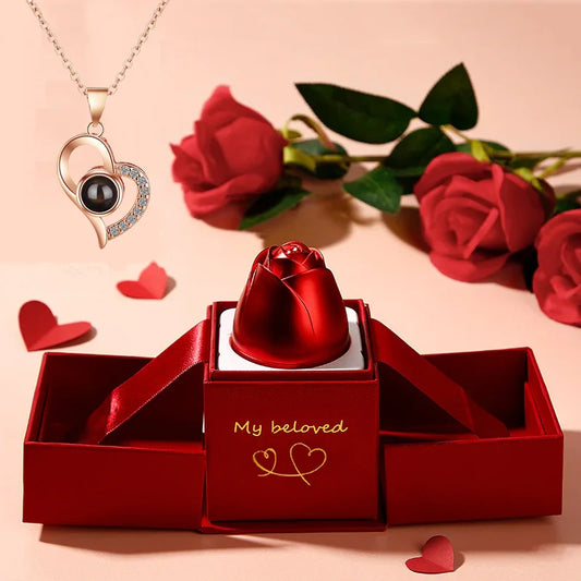 100 Languages I Love You Projection Necklace With Rose Gift Box.