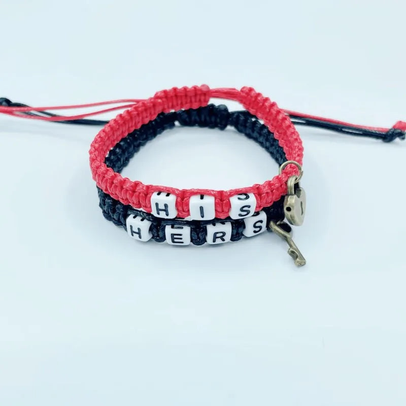 His & Hers Letter Key Lock Couples Bracelet.