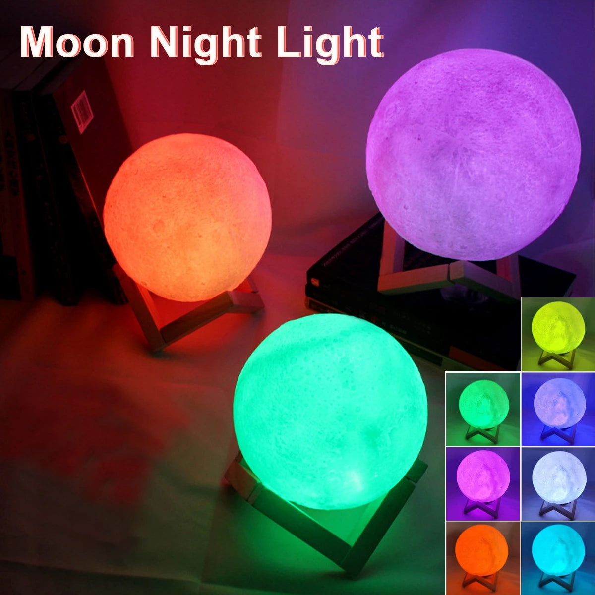 Moon LED Night Light Lamp Battery Powered With Stand