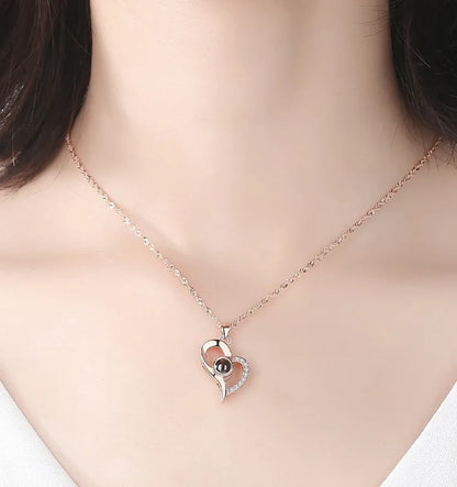 100 Languages I Love You Projection Necklace With Rose Gift Box.