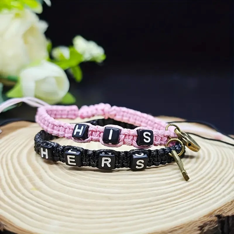 His & Hers Letter Key Lock Couples Bracelet.