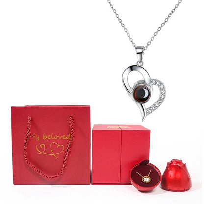 100 Languages I Love You Projection Necklace With Rose Gift Box.